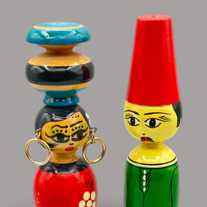Vintage Egyptian Wooden Couple Hand Carved Hand Paint Dolls
