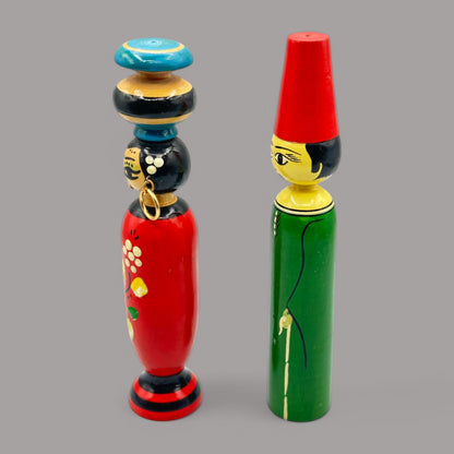 Vintage Egyptian Wooden Couple Hand Carved Hand Paint Dolls