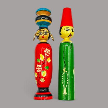 Vintage Egyptian Wooden Couple Hand Carved Hand Paint Dolls