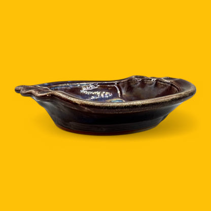 Handmade mid-century modern soap dish or ashtray, unique ceramic design from the 1960s, 5.5 inches wide.