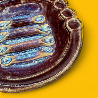 Handmade mid-century modern soap dish or ashtray in vibrant colors, perfect for any retro decor.