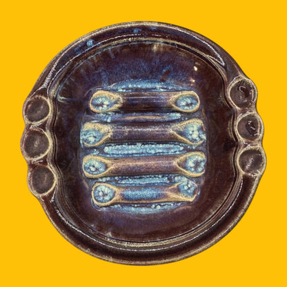 Handmade mid-century modern soap dish or ashtray in unique ceramic design, perfect for display or use.