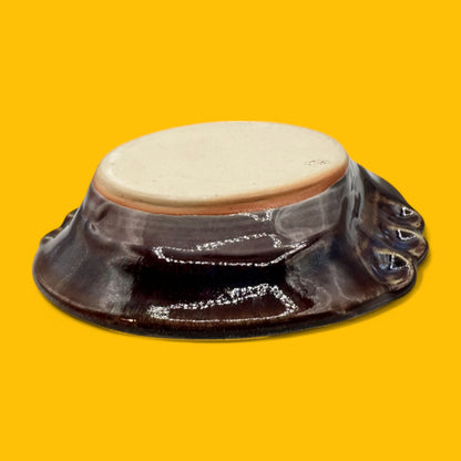 Handmade mid-century modern soap dish or ashtray, unique ceramic design from the 1960s, 5.5 inches wide.