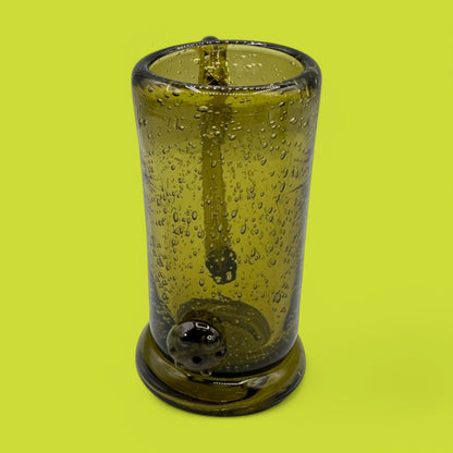 Vintage Green Aperitif Glasses - Set of 3, Handblown with Bubbles
