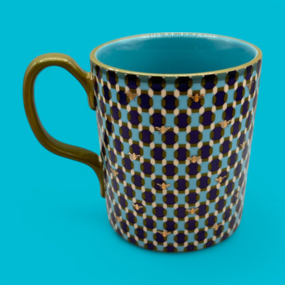 Anthropologie Monogram "A" Mug - Geometric Pattern - Gold Bee Motif