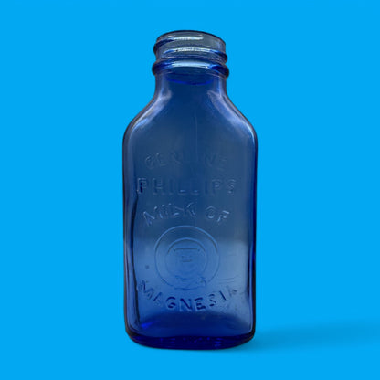 2 Antique Phillips Milk of Magnesia Bottle Cobalt Blue Glass Made in Canada