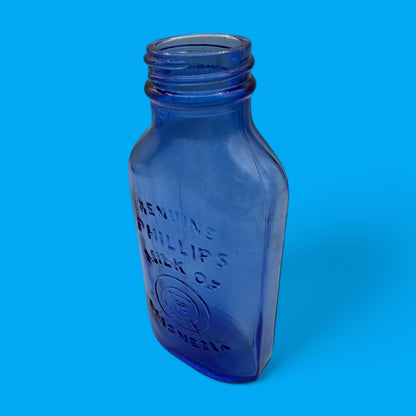 2 Antique Phillips Milk of Magnesia Bottle Cobalt Blue Glass Made in Canada