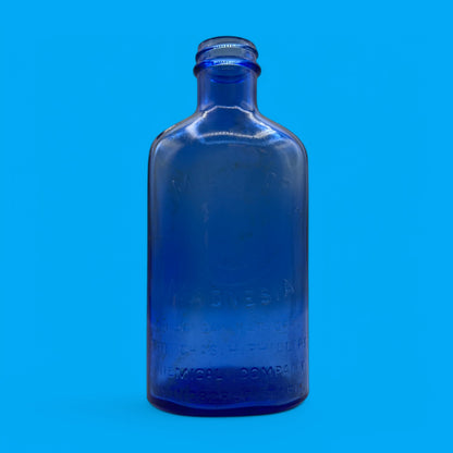 2 Antique Phillips Milk of Magnesia Bottle Cobalt Blue Glass Made in Canada