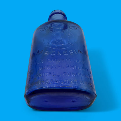 2 Antique Phillips Milk of Magnesia Bottle Cobalt Blue Glass Made in Canada