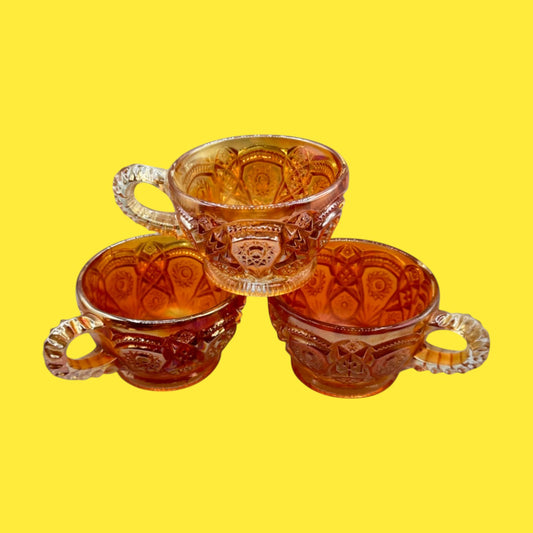 Vintage Orange Carnival Glass Tea Cups – Iridescent 1960s MCM