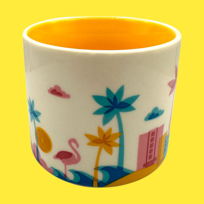 Bright and whimsical Florida Starbucks Mug, 15oz, You Are Here Collection - Replacement Mug showcasing palm trees and sunshine.
