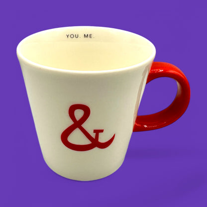 Starbucks You & Me Mug features a white ceramic body with a vibrant red handle and bold ampersand design.