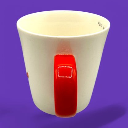 Starbucks You & Me mug features a white ceramic body with a vibrant red handle and ampersand, perfect for sharing.