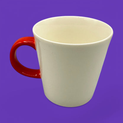 Starbucks You & Me mug features a white ceramic body with a vibrant red handle and ampersand for a charming look.
