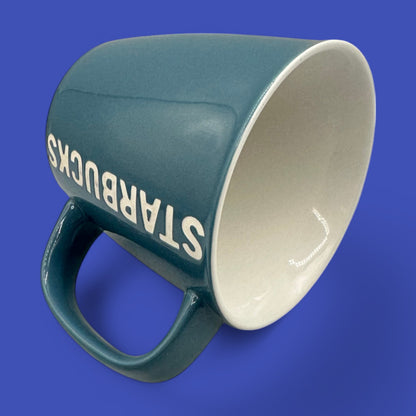 Starbucks Blue Ceramic Replacement Mug with White Lettering - 14 fl oz / 414 ml - 2010, modern design in blue ceramic.