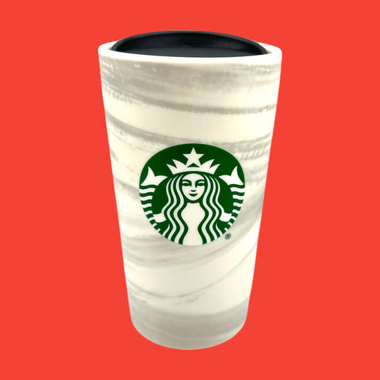 Starbucks Marble Ceramic Travel Mug With Green Logo (12oz) – Replacement Mug with Lid