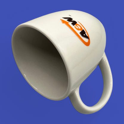 Classic A&W replacement mug in bright white ceramic, featuring the iconic logo, perfect for coffee lovers.