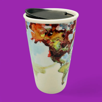 Starbucks 2015 Shelby Kroeger Ceramic Travel Mug – Watercolour World Map Replacement Mug (12oz)