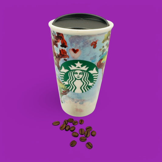 Starbucks 2015 Shelby Kroeger Ceramic Travel Mug – Watercolour World Map Replacement Mug (12oz)