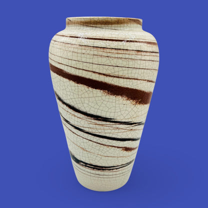 Elevate your decor with this Italian Mid-Century Modern Pottery Vase 9.8" Tall, featuring a creamy crackled glaze.