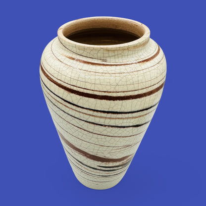 Elevate decor with this Italian Mid-Century Modern Pottery Vase 9.8" Tall, showcasing a creamy glaze and bold lines.