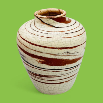 Stunning Vintage Crackle Glaze Vase - Earth Tone Swirls - Italy - 5" adds organic elegance to any decor.