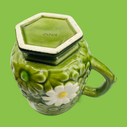 Vintage Fred Roberts Co. Green Daisy Earthenware Mug - Replacement Mug with vibrant green glaze and raised daisies.
