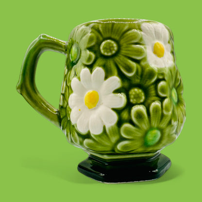 Vintage Fred Roberts Co. Green Daisy Earthenware Mug - Replacement Mug with vibrant green and white daisy design.