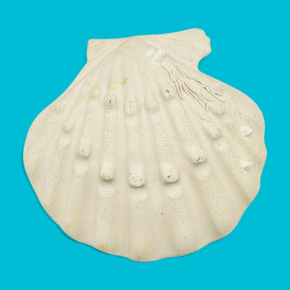 Large Ceramic Scallop Shell Dish - Coastal Decor - 11.4", featuring a creamy white finish with elegant accents.