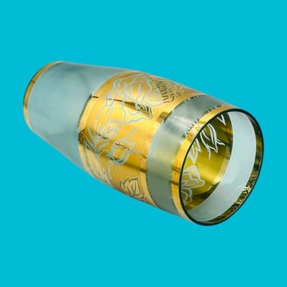 Vintage Italian Gold Floral Vase - 8" Tall showcases elegant gold patterns on frosted glass, perfect for home decor.