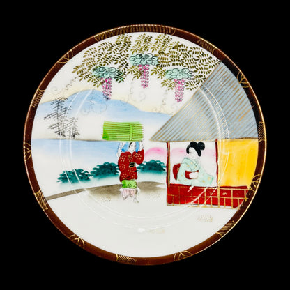 Antique Japanese Hand-Painted Plate -Geisha & Landscape Scene 7.5"