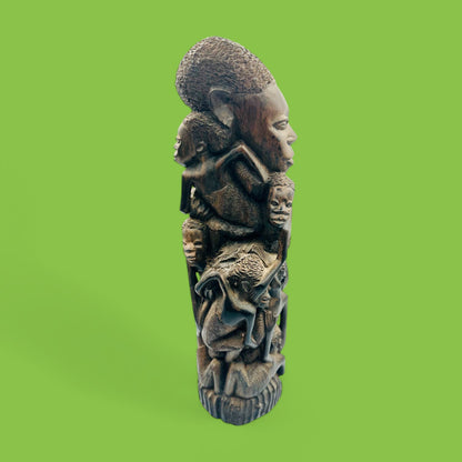 Hand-Carved African Makonde Family Tree Sculpture / Carving Ebony Art - 14.9"