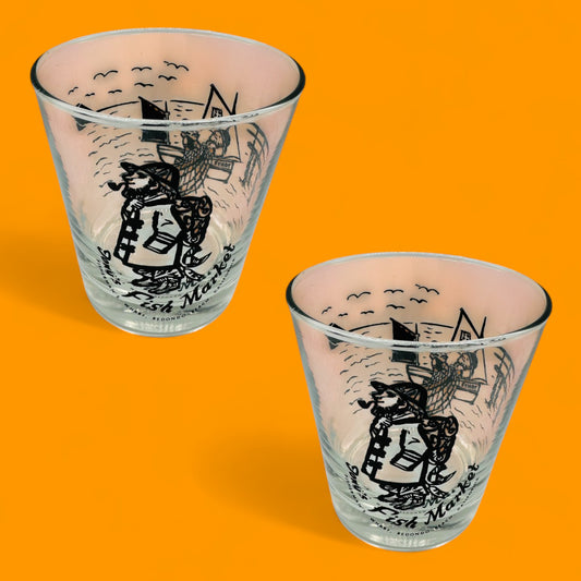 Tom’s Fish Market Low Ball Glasses – Set of 2 Redondo Beach Souvenir Cups
