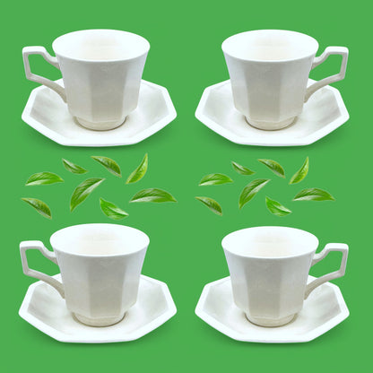 Elegant Johnson Brothers Set of 4 Tea Cups & Saucers -  Porcelain - Heritage White