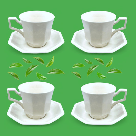 Elegant Johnson Brothers Set of 4 Tea Cups & Saucers -  Porcelain - Heritage White