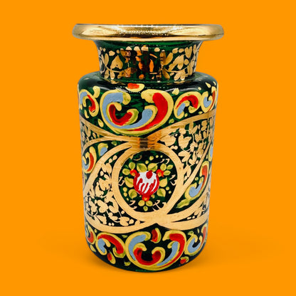 Hand-Painted Green Glass Jar – Emerald Decorative Jar with Gold Accents