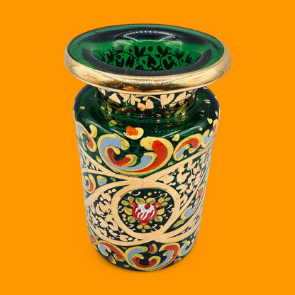 Hand-Painted Green Glass Jar – Emerald Decorative Jar with Gold Accents