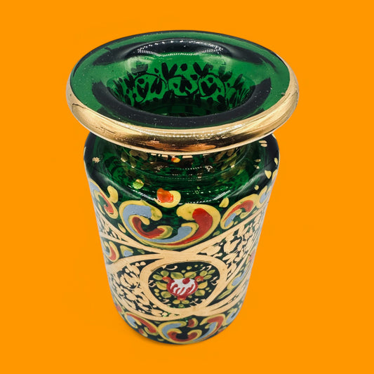 Hand-Painted Green Glass Jar – Emerald Decorative Jar with Gold Accents