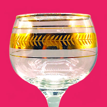 Vintage Hock Wine Glasses Set of 4 – 1950s Gilt Gold Leaf Band – 150ml