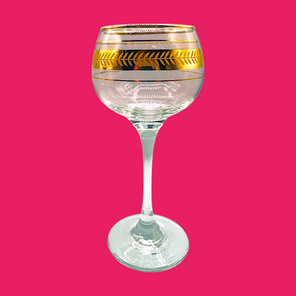 Vintage Hock Wine Glasses Set of 4 – 1950s Gilt Gold Leaf Band – 150ml