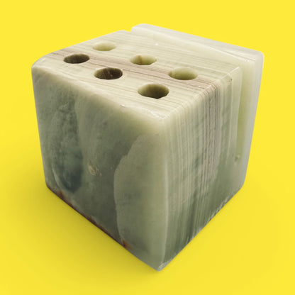 Mid-Century Modern Desk Organizer - Vintage Onyx Stone Pencil Holder - Hand-Carved