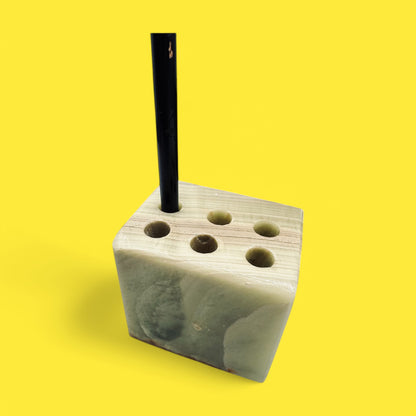 Mid-Century Modern Desk Organizer - Vintage Onyx Stone Pencil Holder - Hand-Carved