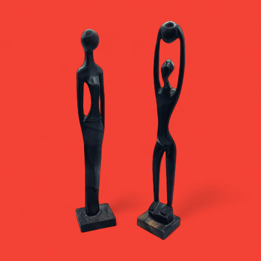 African hand-carved ebony wood figures man & woman 29 cm tall