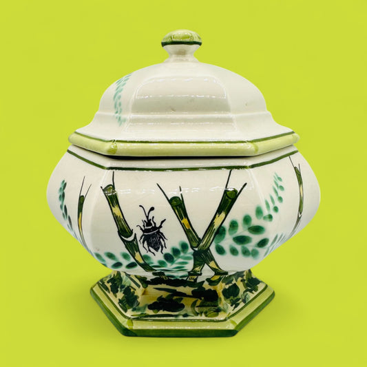 Italian Ceramic Tureen with Bamboo & Beetle Motif V. Bassano 1920's