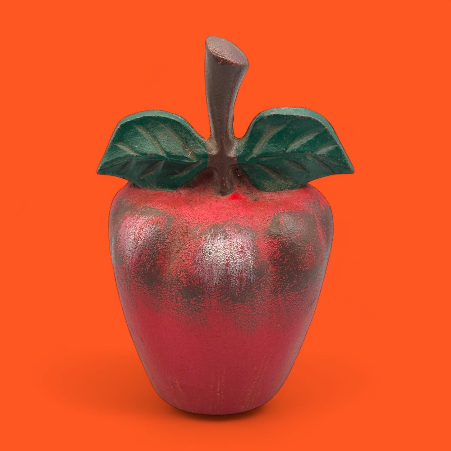Cast Iron Apple Doorstop / Book End – Heavy Red Fruit Decor with Leaf Detail