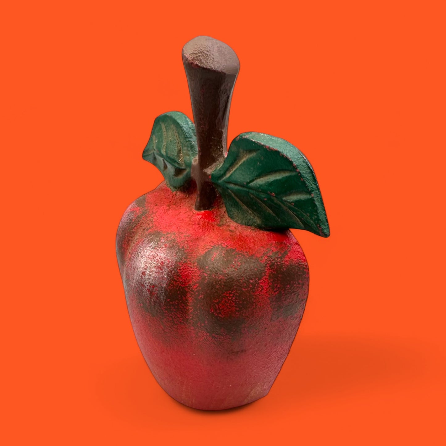 Cast Iron Apple Doorstop / Book End – Heavy Red Fruit Decor with Leaf Detail