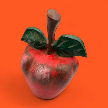 Cast Iron Apple Doorstop / Book End – Heavy Red Fruit Decor with Leaf Detail