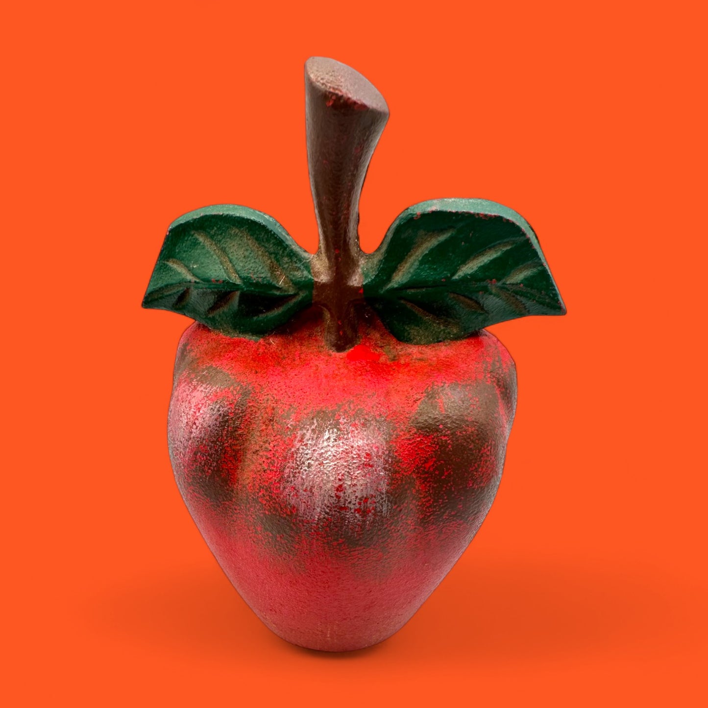 Cast Iron Apple Doorstop / Book End – Heavy Red Fruit Decor with Leaf Detail