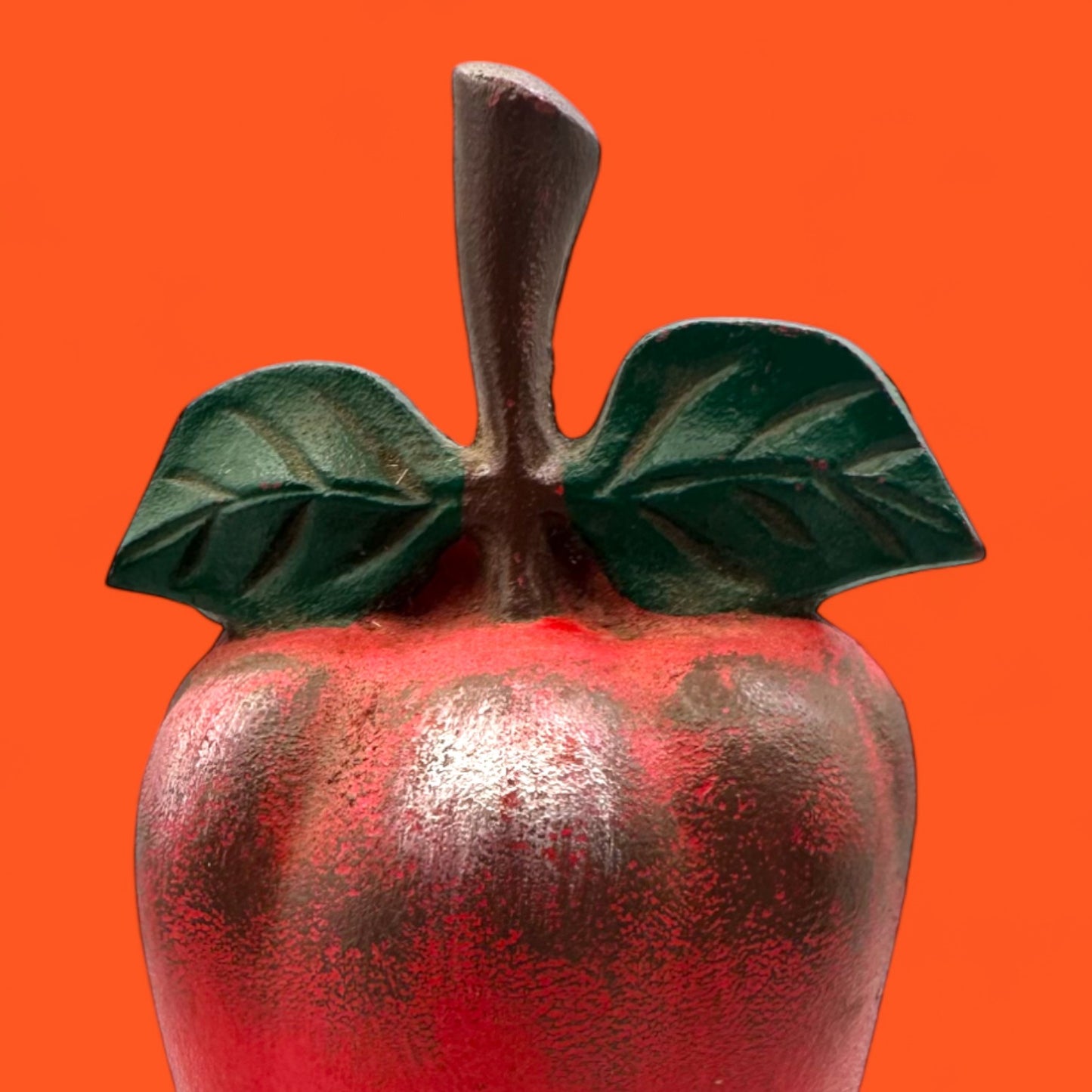 Cast Iron Apple Doorstop / Book End – Heavy Red Fruit Decor with Leaf Detail