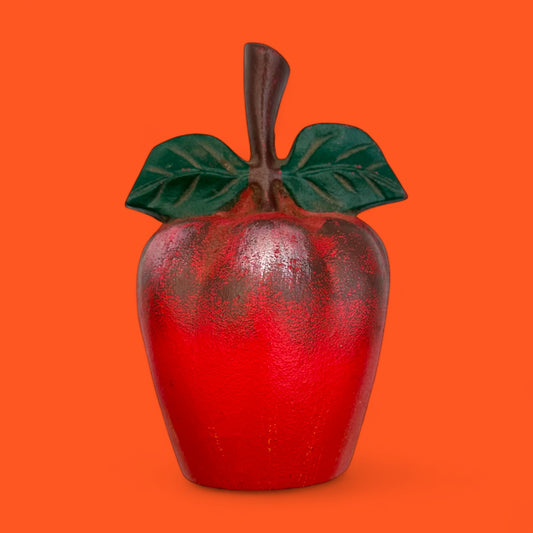 Cast Iron Apple Doorstop / Book End – Heavy Red Fruit Decor with Leaf Detail